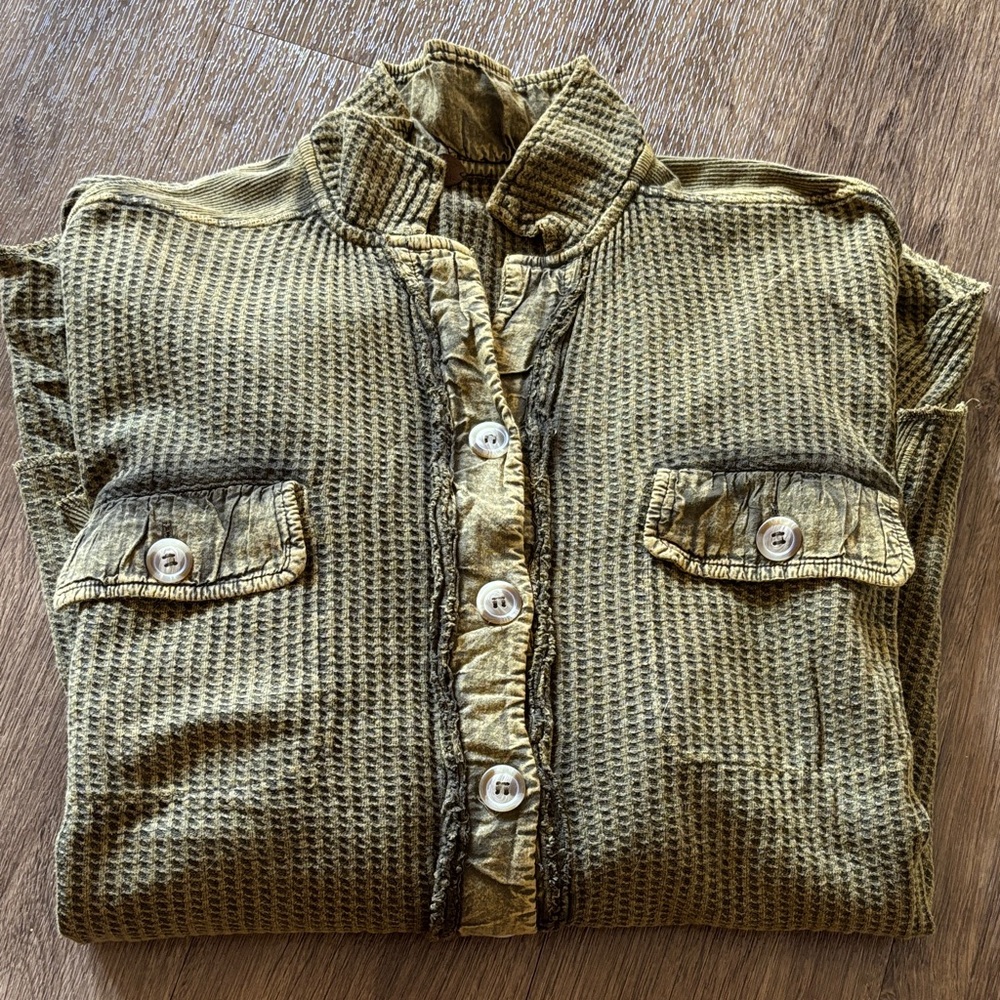 Free People Olive Green Oversized Long Sleeved Shirt